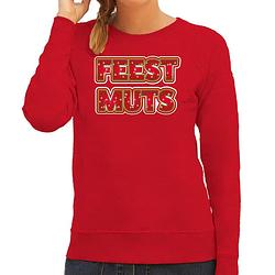 Foto van Bellatio decorations foute kersttrui/sweater voor dames - feest muts - rood - kerstmis m - kerst truien