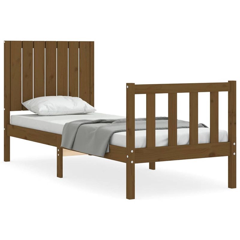 Foto van The living store massief grenenhouten bedframe - 195.5 x 80.5 x 100 cm - honingbruin