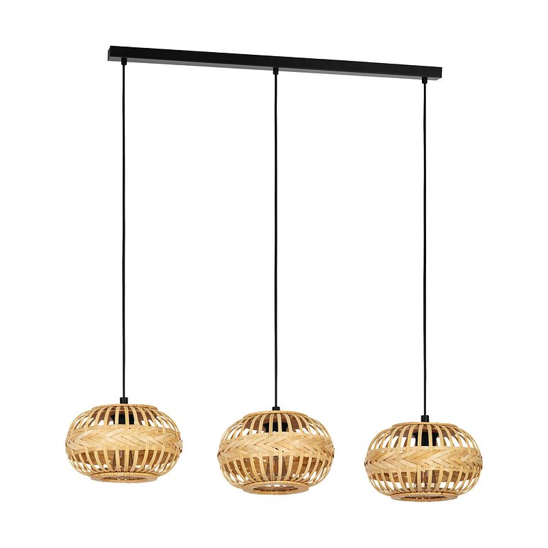 Foto van Eglo amsfield 1 hanglamp - e27 - 96 cm - zwart/hout