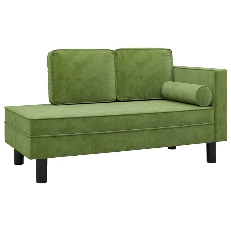 Foto van The living store chaise longue met kussens en bolster fluweel lichtgroen - bank