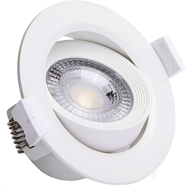 Foto van Led spot - inbouwspot - aigi nilona - 7w - warm wit 3000k - rond - kantelbaar - mat wit - aluminium