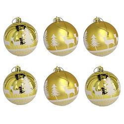 Foto van 6x stuks gedecoreerde kerstballen goud kunststof 6 cm - kerstbal