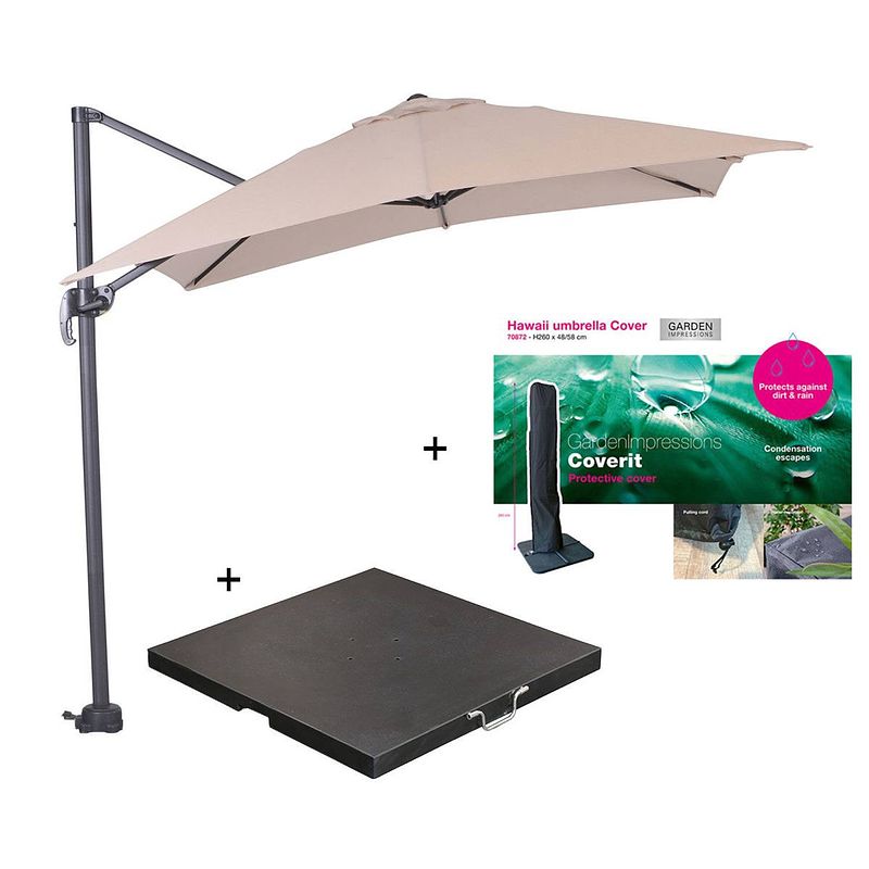 Foto van Garden impressions hawaii zweefparasol s 250x250 - donker grijs/ecru met 60 kg parasolvoet en parasolhoes