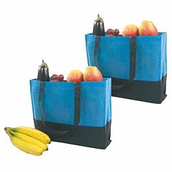 Foto van Set van 2x stuks grote blauwe boodschappen tassen - boodschappentassen