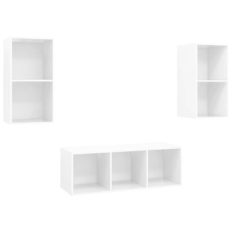 Foto van The living store tv-meubelset - stereokasten - hoogglans wit - 2x 37x37x72 cm - 1x 37x37x107 cm