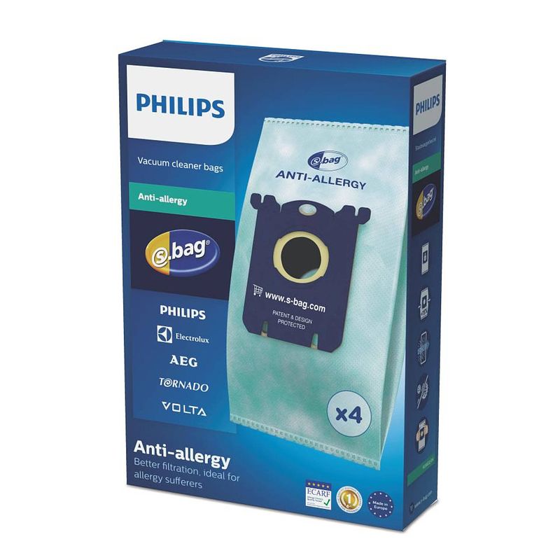 Foto van Philips s-bag anti-allergie stofzuigerzakken - fc8022/04 - 4 stuks