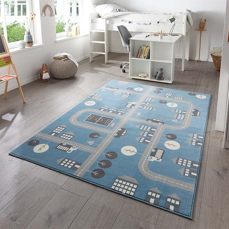 Foto van Vloerkleed kids town - blauw - dekbed-discounter.nl