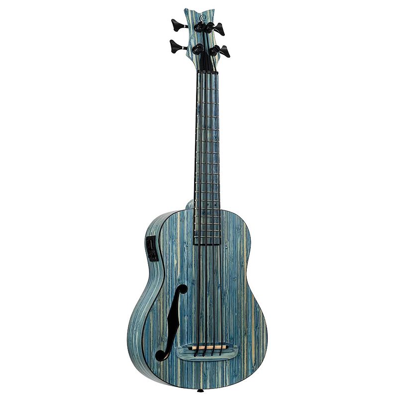 Foto van Ortega ruswb-ub bamboo series short scale uke bass stonewashed e/a bas ukelele met gigbag