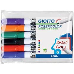 Foto van Giotto robercolor whiteboardmarker, medium, ronde punt, etui met 6 stuks in geassorteerde kleuren