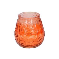Foto van 1x citronella lowboy tafelkaarsen 10 cm oranje glas - geurkaarsen