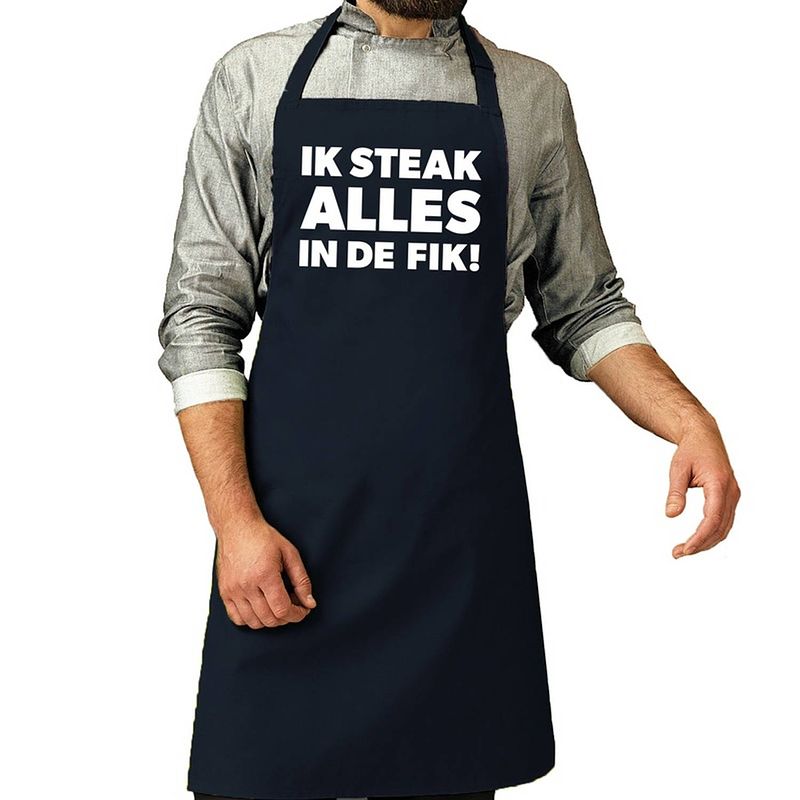 Foto van Schort ik steak alles in de fik navy blauw voor heren - feestschorten