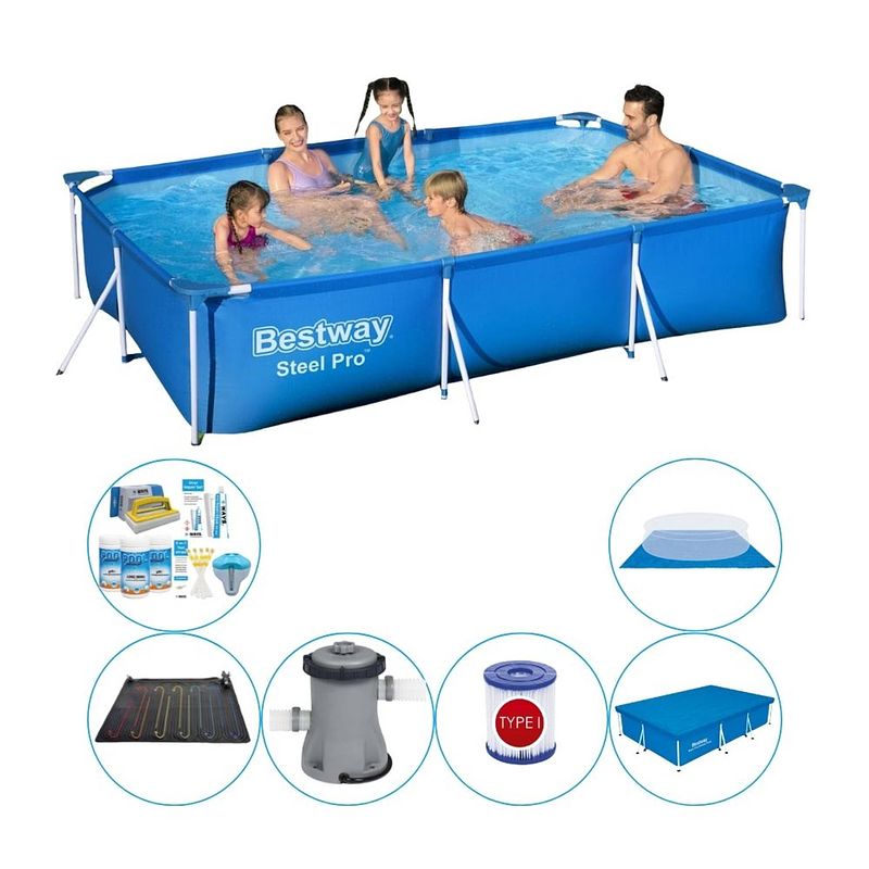 Foto van Bestway steel pro rechthoekig zwembad - 300 x 201 x 66 cm - blauw - voordeelset