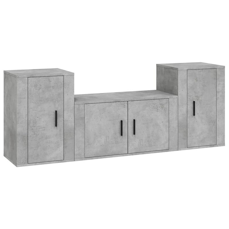 Foto van The living store tv-meubelset betongrijs - 1x tv-meubel- 80x34.5x40cm - 2x tv-meubel- 40x34.5x60cm - stevig materiaal