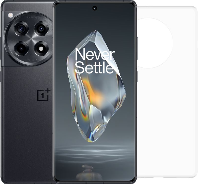 Foto van Oneplus 12r 256gb grijs 5g + just in case soft design back cover transparant