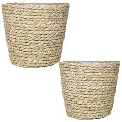 Foto van Set van 2x stuks naturel rotan manden van gedraaid touw/riet 17,5 en 22 cm - plantenpotten