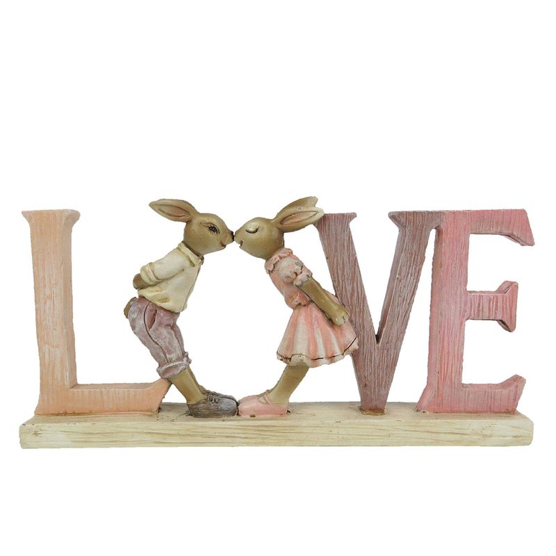 Foto van Clayre & eef decoratie konijn 19*3*9 cm roze kunststof love decoratief figuur paashaas woonaccessoires roze decoratief