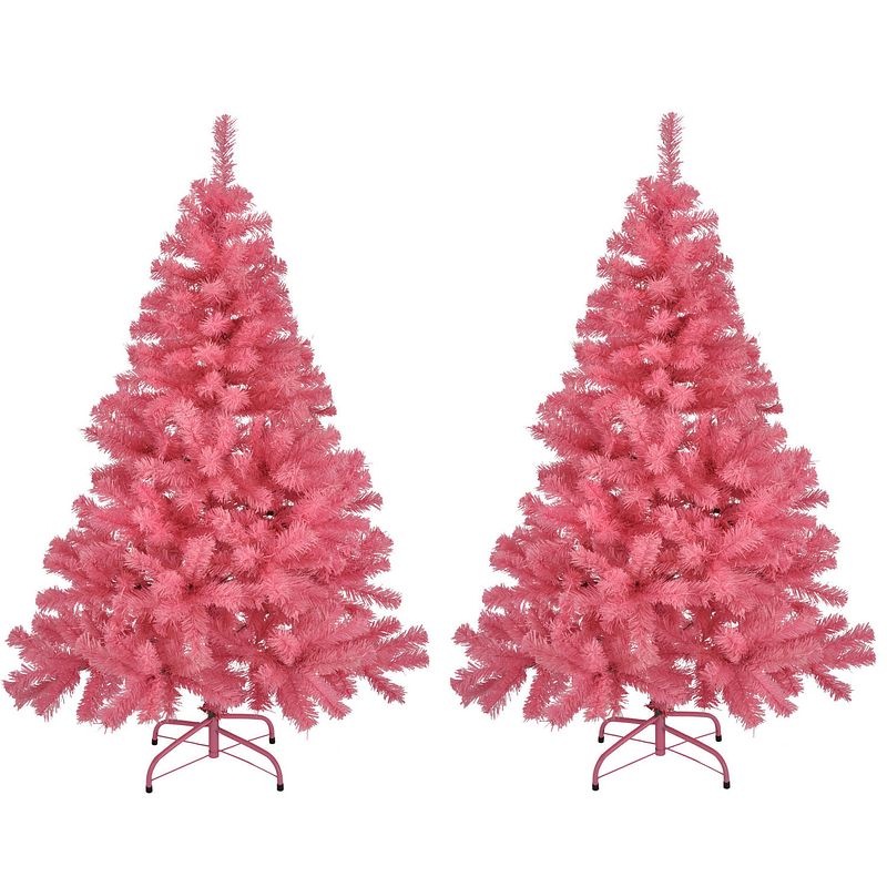 Foto van 2x stuks kunst kerstbomen/kunstbomen roze 120 cm - kunstkerstboom
