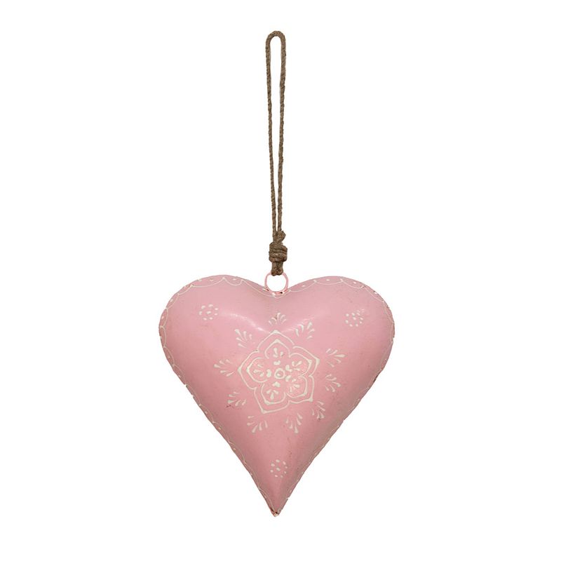 Foto van Clayre & eef decoratie hanger hart 20*6*20 cm roze ijzer bloem woondecoratie roze woondecoratie