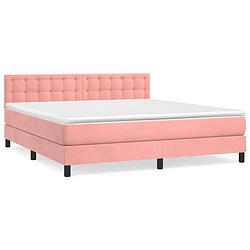 Foto van The living store boxspringbed - roze fluwelen stof - 203 x 160 x 78/88 cm - pocketvering matras