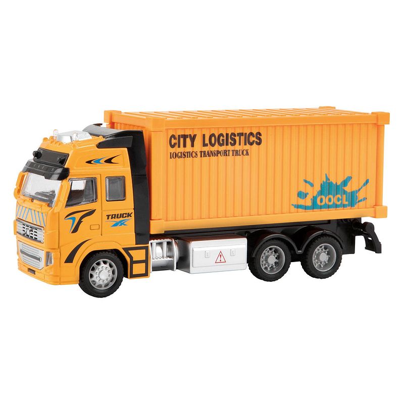 Foto van Toi-toys metal pull-back container vrachtwagen 1:38