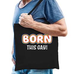 Foto van Bellatio decorations gay pride tas - born this gay - katoen - 42 x 38 cm - zwart - lhbti - feest boodschappentassen