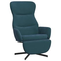 Foto van The living store relaxstoel met voetensteun fluweel blauw - fauteuil