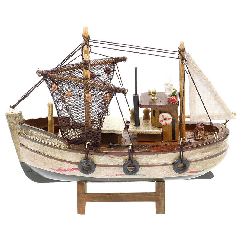 Foto van Vissersboot schaalmodel - hout - 20 cm - maritieme boten decoraties voor binnen - beeldjes