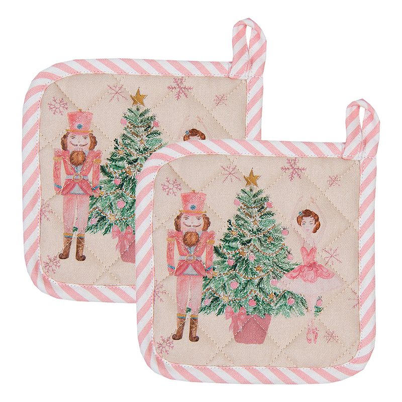 Foto van Haes deco - set van 2 pannenlappen voor een kind - 16x16 cm - 100% katoen - pastel nutcracker