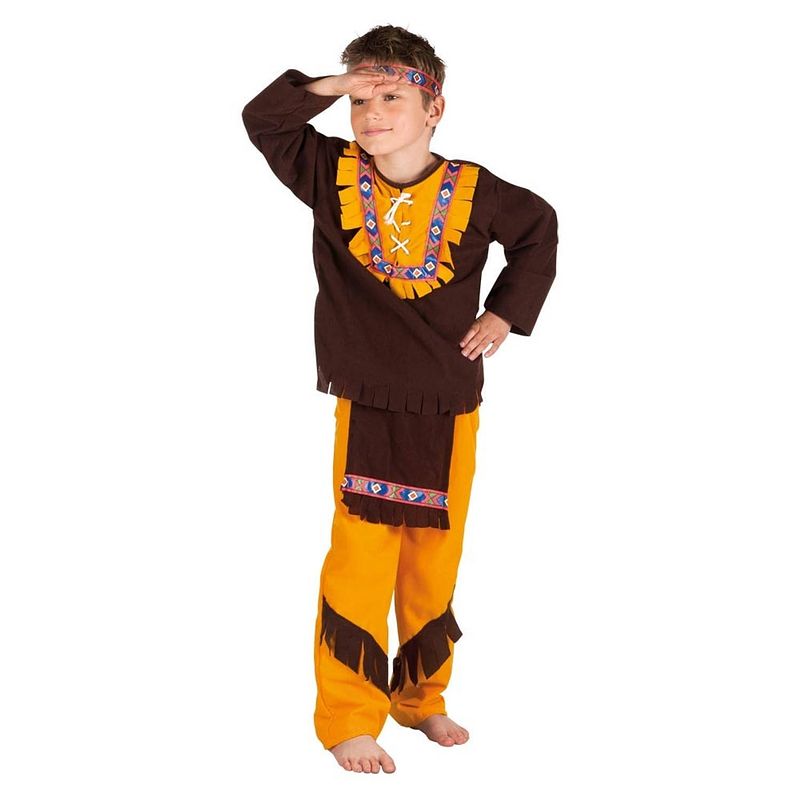 Foto van Boland verkleedpak indiaan little chief jongens bruin/geel mt 104-116