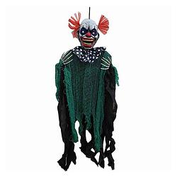 Foto van Halloween - hangdecoratie pop horror clown zwart/groen met verlichting 90 cm - halloween poppen