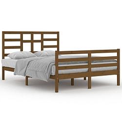 Foto van The living store the living store bedframe - houten - 205.5 x 146 x 104 cm - grenenhout - honingbruin