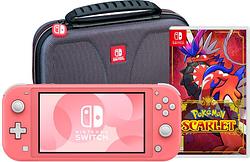 Foto van Nintendo switch lite koraal + pokémon scarlet + bigben beschermtas