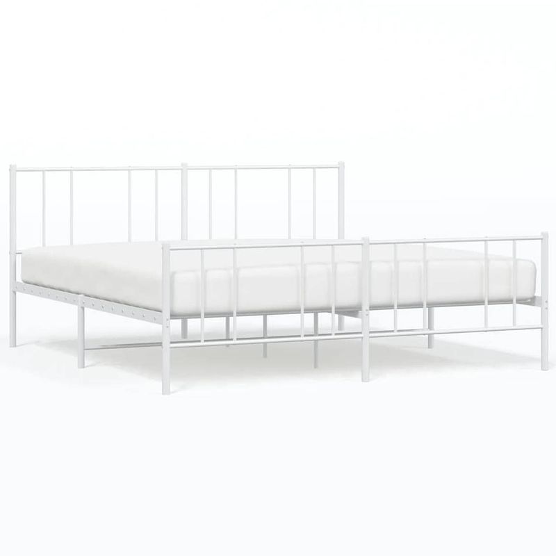 Foto van The living store bedframe klassiek - metalen robuust - extra opbergruimte - wit - 219x187x90 cm