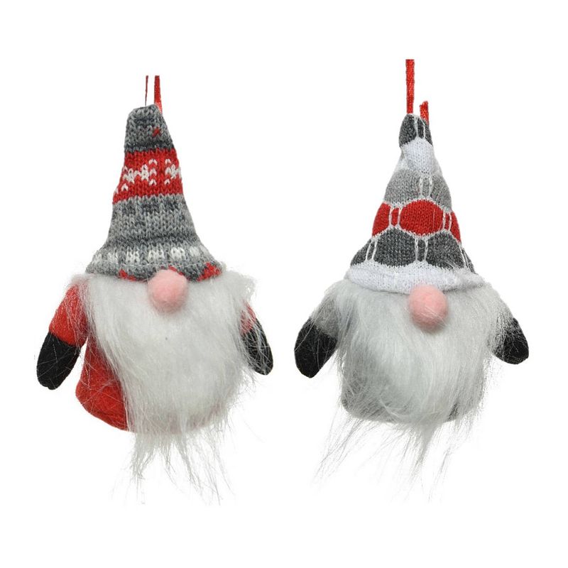 Foto van 4x stuks kersthangers figuurtjes kerst gnome/kabouter/dwerg grijs en rood 12 cm - kersthangers