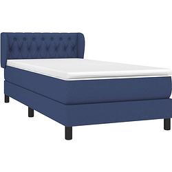 Foto van The living store boxspringbed - blauw - 193 x 93 x 78/88 cm - pocketvering matras - middelharde ondersteuning -