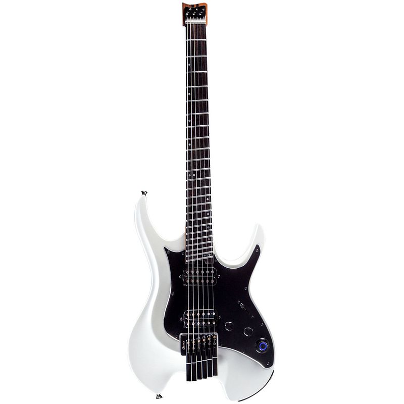 Foto van Mooer gtrs guitars wing 800 intelligent guitar pearl white headless elektrische gitaar met gigbag