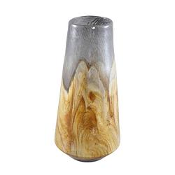 Foto van Ptmd saman amber solid glass vase yellow wavy round l