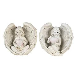 Foto van Clayre & eef decoratie beeld engel (2) 10*6*10 cm creme kunststof decoratief figuur decoratieve accessoires