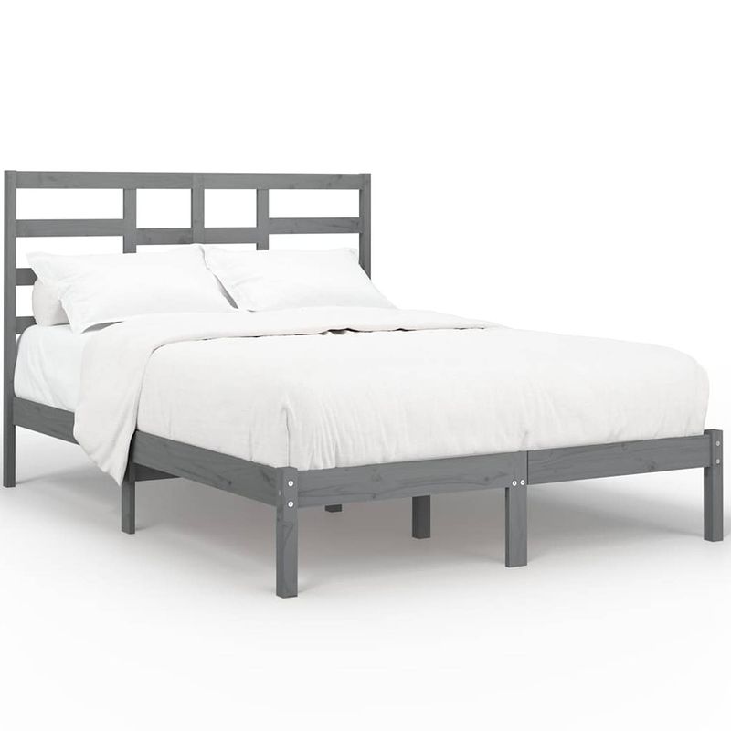 Foto van The living store bedframe grenenhout - grijs - 195.5x146x104 cm - stabiel en comfortabel