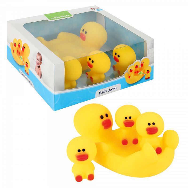 Foto van Toi-toys badspeelgoed bath ducks junior vinyl geel 4-delig