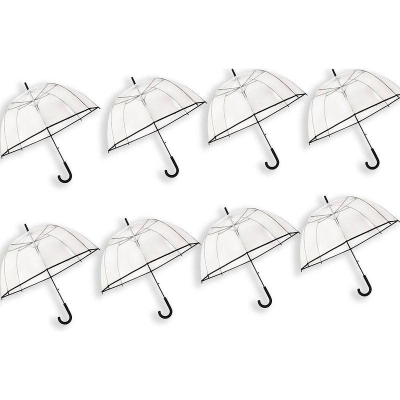 Foto van 8 x transparante koepelparaplu 85 cm - doorzichtige paraplu - trouwparaplu - bruidsparaplu - stijlvol - plastic - automa