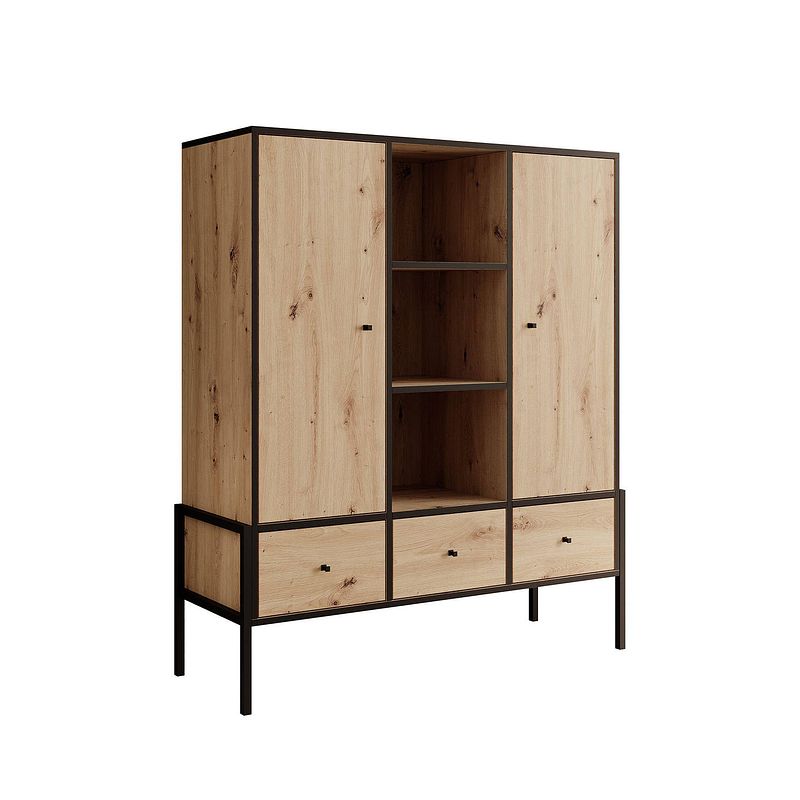 Foto van Meubella dressoir limono - eiken - zwart - 114 cm