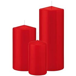 Foto van Stompkaarsen set van 6x stuks rood 12-15-20 cm - stompkaarsen