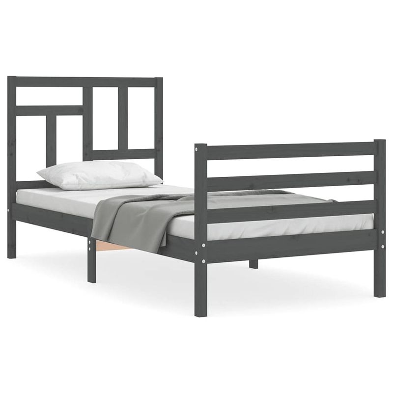 Foto van The living store bedframe - massief grenenhout - 205.5 x 95.5 x 100 cm - grijs