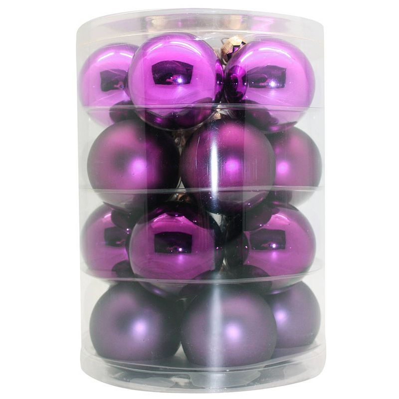 Foto van Tubes met 60x paarse kerstballen van glas 6 cm glans en mat - kerstbal