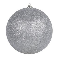 Foto van 1x zilveren grote decoratie kerstballen met glitter kunststof 25 cm - kerstbal