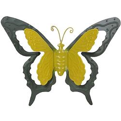 Foto van Mega collections tuin/schutting decoratie vlinder - metaal - groen - 46 x 34 cm - tuinbeelden