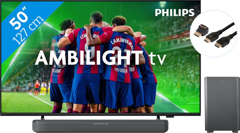 Foto van Philips 50pus8309 - ambilight (2024) + soundbar + hdmi kabel