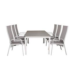 Foto van Levels tuinmeubelset tafel 100x160/240cm en 6 stoel copacabana wit, grijs.