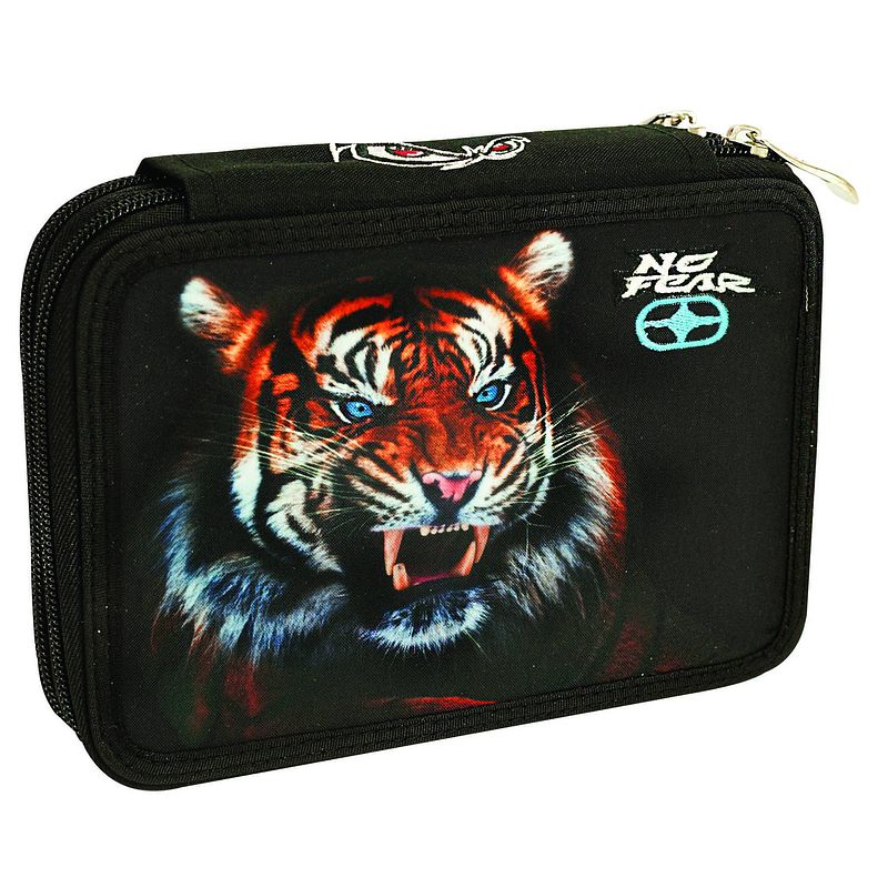 Foto van No fear etui tijger junior 20 cm polyester zwart 27-delig